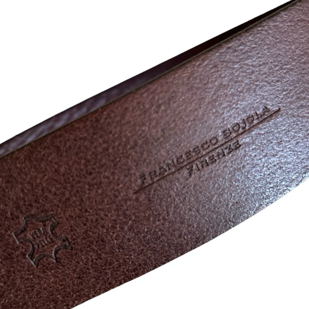 FRANCESO BOJOLA FIRENZE Vintage Leather Belt Brown Enhanced Resin Buckle L/XL